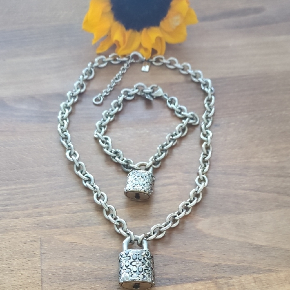 Coach Silver Chain Bracelet with Padlock Charm